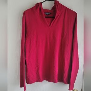 Lands End Hoodie Cherry Red Pullover Size 14-16 Women’s Active Shirt Long sleeve